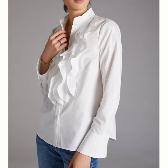 Anthropologie ruffled button down white top - Picture 4 of 6